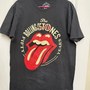 The Rolling Stones Black Tee with Red and Cream Tongue Logo